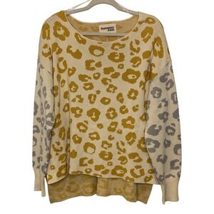 Savanna Jane Leopard Print Sweater Cream Gold‎ Grey Long Sleeve Size L